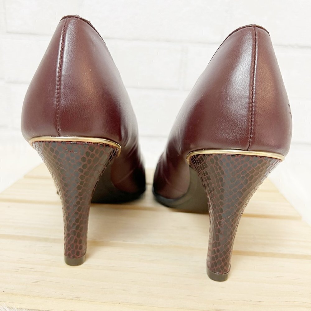 Solesenseability Amanda Maroon Faux Leather Snake Print Cap Toe Pumps Size 10 M - Picture 5 of 6